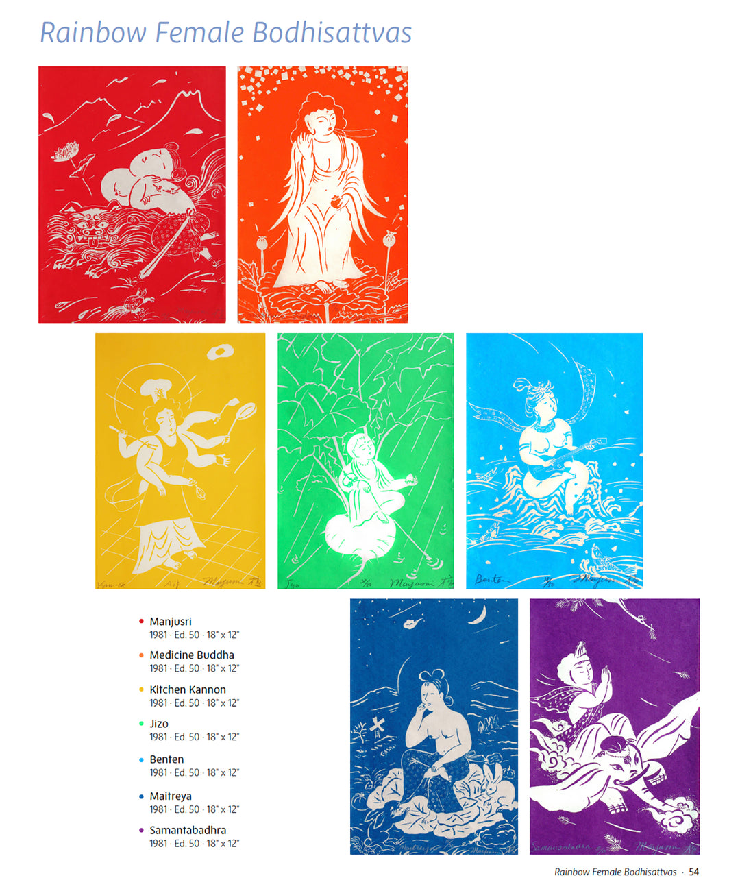 Rainbow Female Boddhisattvas, Tenugui cloth, set of 7