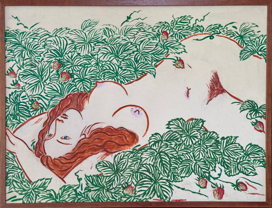 Strawberry Field, Original Painting on Canvas, Framed