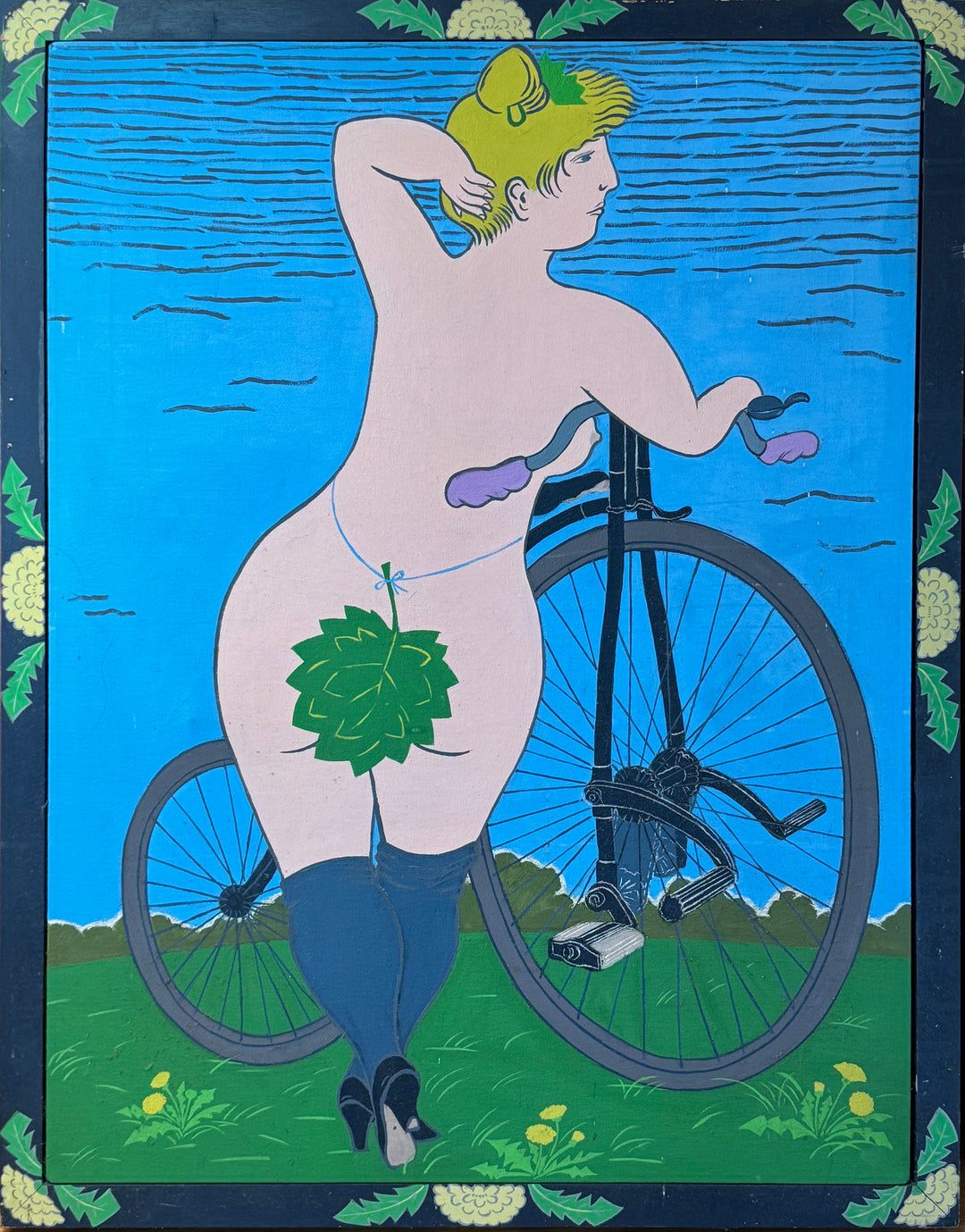 Wheel of Dharma,Blue, Original Painting on Canvas, Framed