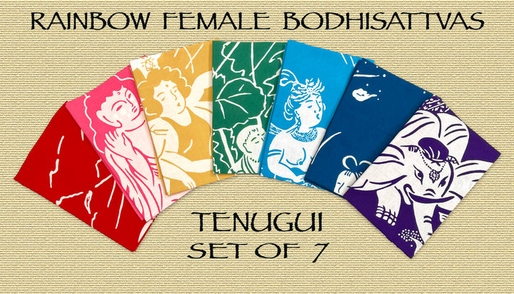 Tenugui Cloths- Rainbow Female Bodhisattvas, Set of 7