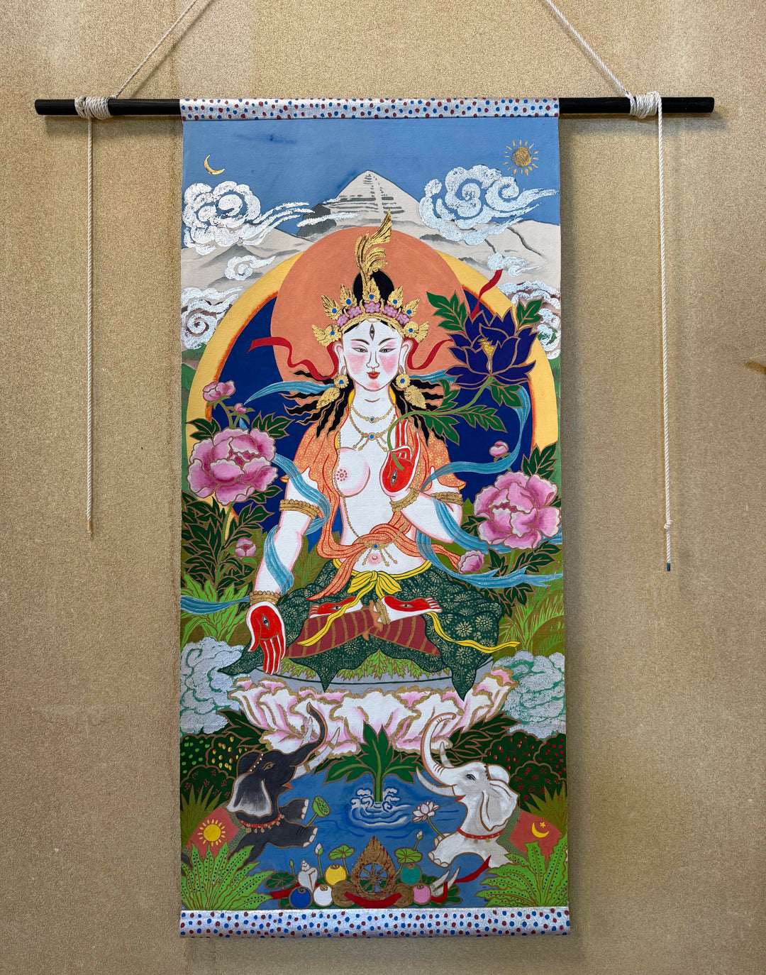 White Tara of Mt Kailash, Original Thangka Painting on canvas SOLD