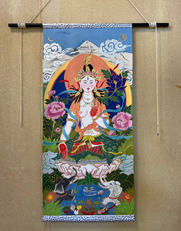 White Tara of Mt Kailash, Original Thangka Painting on canvas SOLD
