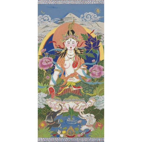 White Tara of Mt Kailash, Original Thangka Painting on canvas